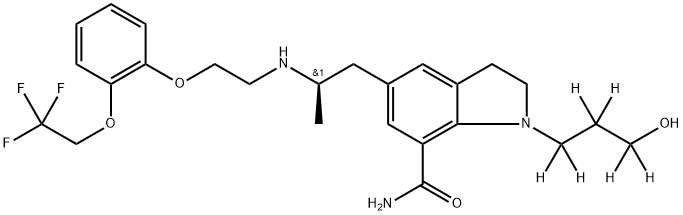 2,3-二氢-1-(3-羟基丙基-1,1,2,2,3,3-D<SUB>6</SUB>)-5-[(2R)-2-[[2-[2-(2,2,2-三氟乙氧基)苯氧基]乙基]氨基]丙基]-1H-吲哚-7-甲酰胺, 1051374-52-7, 结构式