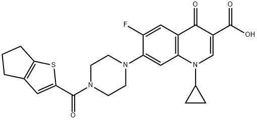 3-Quinolinecarboxylic acid, 1-cyclopropyl-7-[4-[(5,6-dihydro-4H-cyclopenta[b]thien-2-yl)carbonyl]-1-piperazinyl]-6-fluoro-1,4-dihydro-4-oxo- Structure