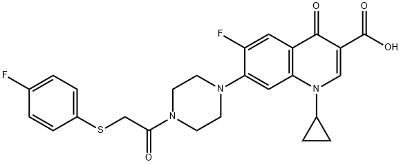 3-Quinolinecarboxylic acid, 1-cyclopropyl-6-fluoro-7-[4-[2-[(4-fluorophenyl)thio]acetyl]-1-piperazinyl]-1,4-dihydro-4-oxo- Struktur