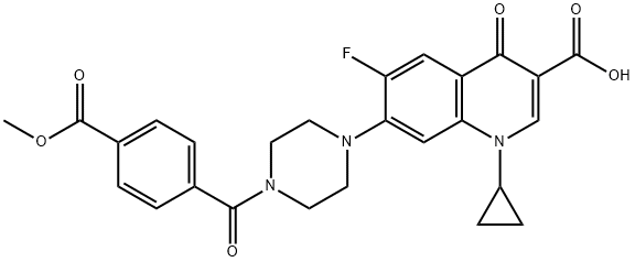 3-Quinolinecarboxylic acid, 1-cyclopropyl-6-fluoro-1,4-dihydro-7-[4-[4-(Methoxycarbonyl)benzoyl]-1-piperazinyl]-4-oxo- Struktur