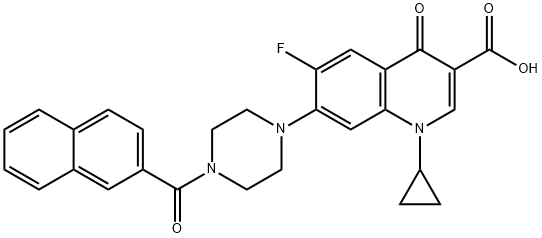 3-Quinolinecarboxylic acid, 1-cyclopropyl-6-fluoro-1,4-dihydro-7-[4-(2-naphthalenylcarbonyl)-1-piperazinyl]-4-oxo- Struktur