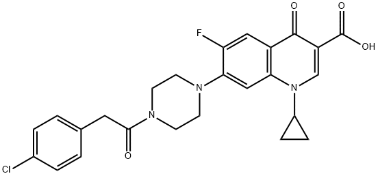 3-Quinolinecarboxylic acid, 7-[4-[2-(4-chlorophenyl)acetyl]-1-piperazinyl]-1-cyclopropyl-6-fluoro-1,4-dihydro-4-oxo- Struktur