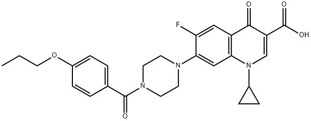 3-Quinolinecarboxylic acid, 1-cyclopropyl-6-fluoro-1,4-dihydro-4-oxo-7-[4-(4-propoxybenzoyl)-1-piperazinyl]- Structure