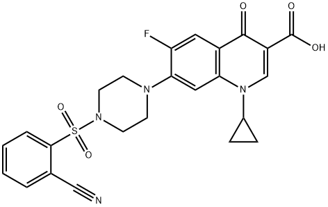 3-Quinolinecarboxylic acid, 7-[4-[(2-cyanophenyl)sulfonyl]-1-piperazinyl]-1-cyclopropyl-6-fluoro-1,4-dihydro-4-oxo- Struktur