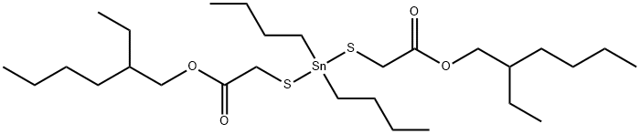 ジブチルビス(2-エチルヘキシルオキシカルボニルメチルチオ)スタンナン 化学構造式