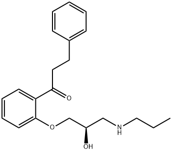 1-[2-[(R)-2-ヒドロキシ-3-(プロピルアミノ)プロポキシ]フェニル]-3-フェニル-1-プロパノン 化学構造式