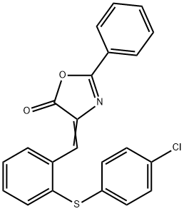 4-[o-(p-クロロフェニルチオ)ベンジリデン]-2-フェニル-5(4H)-オキサゾロン 化学構造式