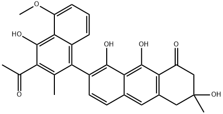 7-(3-アセチル-4-ヒドロキシ-5-メトキシ-2-メチル-1-ナフタレニル)-3,4-ジヒドロ-3,8,9-トリヒドロキシ-3-メチル-1(2H)-アントラセノン 化学構造式