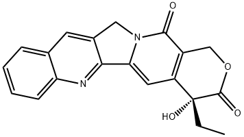 (4R)-4-エチル-4-ヒドロキシ-1H-ピラノ[3',4':6,7]インドリジノ[1,2-b]キノリン-3,14(4H,12H)-ジオン 化学構造式