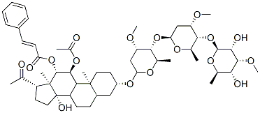 [(3S,10S,11S,12S,13S,14S,17S)-17-acetyl-11-acetyloxy-3-[(2S,4S,5R,6R)-5-[(2S,4S,5R,6R)-5-[(2S,3R,4R,5R,6R)-3,5-dihydroxy-4-methoxy-6-methyl-oxan-2-yl]oxy-4-methoxy-6-methyl-oxan-2-yl]oxy-4-methoxy-6-methyl-oxan-2-yl]oxy-14-hydroxy-10,13-dimethyl-1,2,3,4,5,6,7,8,9,11,12,15,16,17-tetradecahydrocyclopenta[a]phenanthren-12-yl] (E)-3-phenylprop-2-enoate, 11051-90-4, 结构式