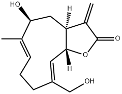 (1R,8S,10S,2Z,6E)-3-(Hydroxymethyl)-7-methyl-8-hydroxy-11-methylene-13-oxabicyclo[8.3.0]tridecane-2,6-diene-12-one 结构式