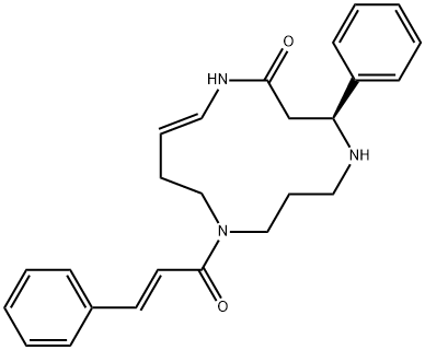 (4S,E)-9-[(E)-1-Oxo-3-phenyl-2-propenyl]-4-phenyl-1,5,9-triazacyclotridec-12-en-2-one 结构式