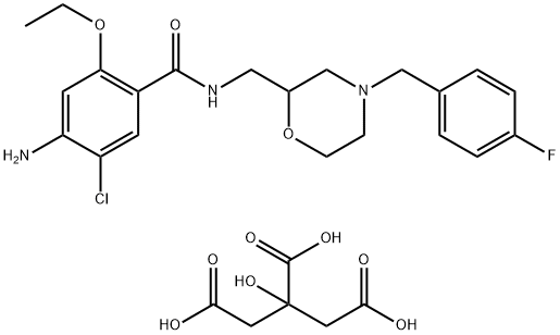 4-アミノ-5-クロロ-2-エトキシ-N-[[4-(4-フルオロベンジル)モルホリン-2-イル]メチル]ベンズアミド·シトラート 化学構造式