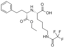(2S)-2-{[(2S)-1-エトキシ-1-オキソ-4-フェニルブタン-2-イル]アミノ}-6-(2,2,2-トリフルオロアセトアミド)ヘキサン酸 化学構造式