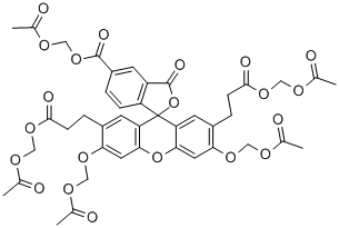 2,7-ビス[2-(アセトキシメトキシカルボニル)エチル]-3,6-ジヒドロキシ-3'-オキソスピロ[9H-キサンテン-9,1'(3'H)-イソベンゾフラン]-6'-カルボン酸アセトキシメチル 化学構造式