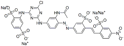 2-[4-[3-アセチルアミノ-4-[4-(4-ニトロ-2-スルホスチリル)-3-スルホフェニルアゾ]アニリノ]-6-クロロ-1,3,5-トリアジン-2-イルアミノ]-1,4-ベンゼンジスルホン酸四ナトリウム 化学構造式