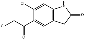 5-クロロアセチル-6-クロロ-1,3-ジヒドロインドール-2H-インドン-2-オン 化学構造式
