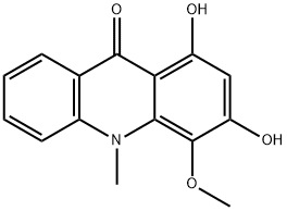 1,3-ジヒドロキシ-4-メトキシ-10-メチルアクリジン-9(10H)-オン 化学構造式