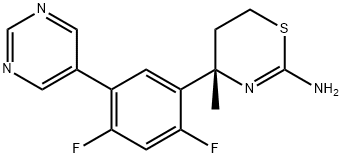 (4S)-4-[2,4-二氟-5-(5-嘧啶基)苯基]-5,6-二氢-4-甲基-4H-1,3-噻嗪-2-胺, 1194044-20-6, 结构式