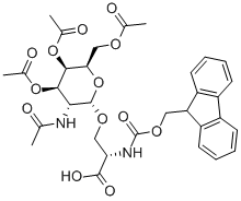 N-芴甲氧羰基-O-BETA-(2-乙酰氨基-2-脱氧-3,4,6-三-O-乙酰基-ALPHA-D-吡喃半乳糖基)-L-丝氨酸, 120173-57-1, 结构式