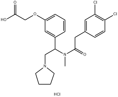 rac-[3-[(R*)-1-[[(3,4-ジクロロフェニル)アセチル]メチルアミノ]-2-(1-ピロリジニル)エチル]フェノキシ]酢酸·塩酸塩 化学構造式