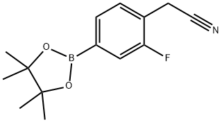 2-(2-フルオロ-4-(4,4,5,5-テトラメチル-1,3,2-ジオキサボロラン-2-イル)フェニル)アセトニトリル 化学構造式