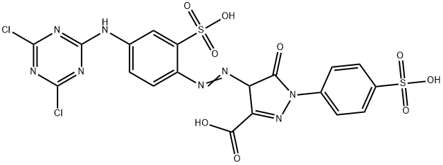 4-[[4-[(4,6-ジクロロ-1,3,5-トリアジン-2-イル)アミノ]-2-スルホフェニル]アゾ]-4,5-ジヒドロ-5-オキソ-1-(4-スルホフェニル)-1H-ピラゾール-3-カルボン酸 化学構造式