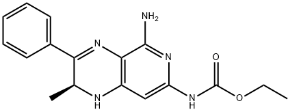 (-)-(S)-N-(5-氨基-2-甲基-3-苯基-l,2-二氢吡啶并[3,4-b]吡嗪-7-基)氨基甲酸乙酯 结构式