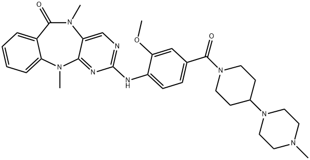 5,11-二氢-2-[[2-甲氧基-4-[[4-(4-甲基-1-哌嗪基)-1-哌啶基]羰基]苯基]氨基]-5,11-二甲基-6H-嘧啶并[4,5-B][1,4]苯并二氮杂卓-6-酮, 1234480-84-2, 结构式