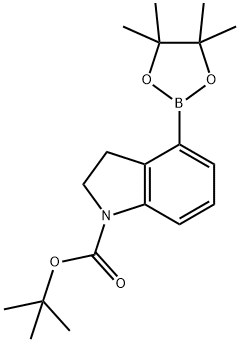 1H-吲哚-1-甲酸, 2,3-二氢-4-(4,4,5,5-四甲基-1,3,2-二氧杂环己硼烷-2-基)-, 1,1-二甲基乙酯, 1235451-62-3, 结构式