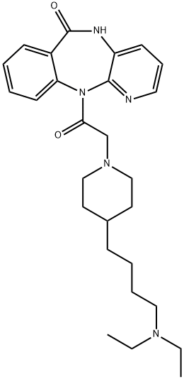 5,11-ジヒドロ-11-[[4-[4-(ジエチルアミノ)ブチル]-1-ピペリジニル]アセチル]-6H-ピリド[2,3-b][1,4]ベンゾジアゼピン-6-オン 化学構造式