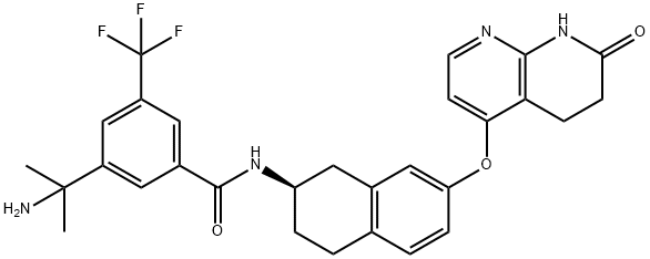 BenzaMide, 3-(1-aMino-1-Methylethyl)-N-[(2R)-1,2,3,4-tetrahydro-7-[(5,6,7,8-tetrahydro-7-oxo-1,8-naphthyridin-4-yl)oxy]-2-naphthalenyl]-5-(trifluoroMethyl)- Structure