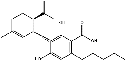2,4-ジヒドロキシ-3-[(1R)-3-メチル-6β-(1-メチルエテニル)-2-シクロヘキセン-1α-イル]-6-ペンチル安息香酸 化学構造式