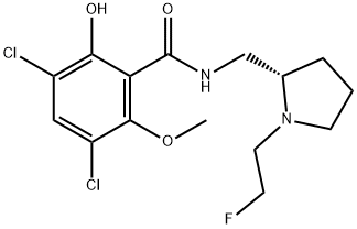 3,5-ジクロロ-2-ヒドロキシ-6-メトキシ-N-[[(2S)-1-(2-フルオロエチル)-2α-ピロリジニル]メチル]ベンズアミド 化学構造式
