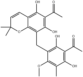 1-[[8-[(3-アセチル-2,4-ジヒドロキシ-6-メトキシ-5-メチルフェニル)メチル]-5,7-ジヒドロキシ-3,4-ジヒドロ-2,2-ジメチル-2H-1-ベンゾピラン]-6-イル]エタノン 化学構造式