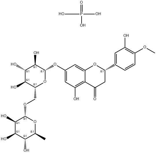4H-1-Benzopyran-4-one, 7-[[6-O-(6-deoxy-alpha-l-mannopyranosyl)-beta-d-glucopyranosyl]oxy]-2,3-dihydro-5-hydroxy-2-(3-hydroxy-4-methoxyphenyl)-, phosphate, sodium salt 结构式