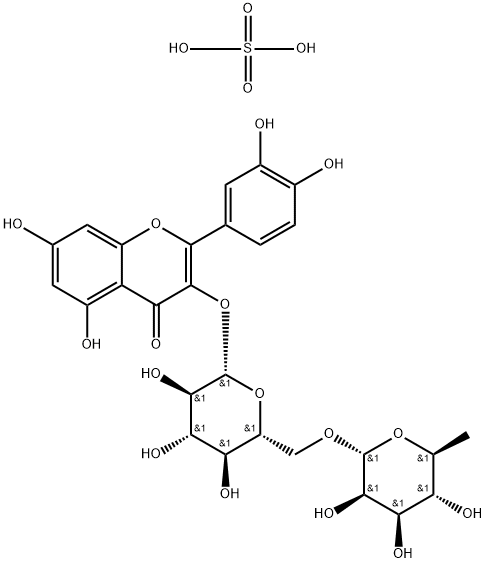 3-[[6-O-(6-Deoxy-alpha-L-mannopyranosyl)-beta-D-glucopyranosyl]oxy]-2-(3,4-dihydroxyphenyl)-5,7-dihydroxy-4H-1-benzopyran-4-one sulfate Struktur