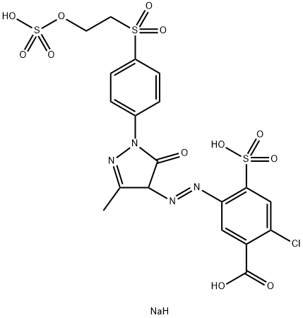 trisodium 2-chloro-5-[[4,5-dihydro-3-methyl-5-oxo-1-[4-[[2-(sulphonatooxy)ethyl]sulphonyl]phenyl]-1H-pyrazol-4-yl]azo]-4-sulphonatobenzoate Struktur