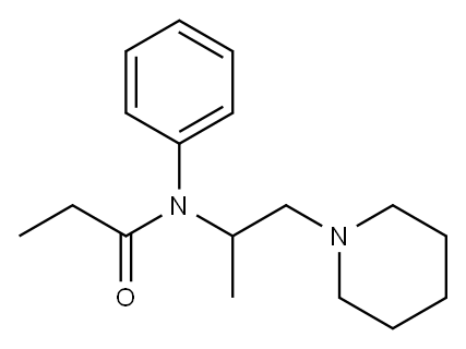 (+)-N-[(S)-1-メチル-2-(1-ピペリジニル)エチル]-N-フェニルプロパンアミド 化学構造式