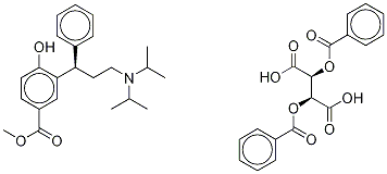 3-[(1R)-3-ビスイソプロピルアミノ-1-フェニルプロピル-4-ヒドロキシ安息香酸メチルエステルジベンゾイル-D-酒石酸塩 化学構造式