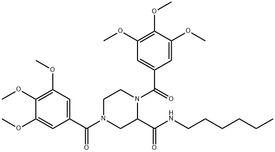 1,4-Bis(3,4,5-trimethoxybenzoyl)-N-hexyl-2-piperazinecarboxamide Structure