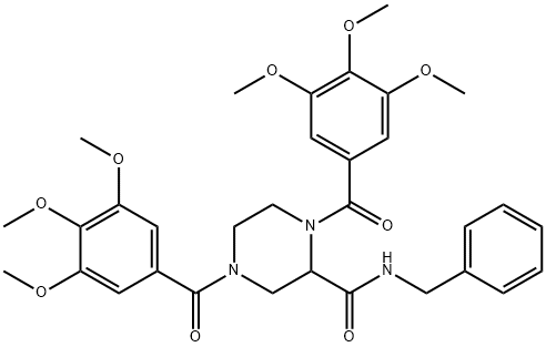 1,4-Bis(3,4,5-trimethoxybenzoyl)-N-(phenylmethyl)-2-piperazinecarboxam ide Structure
