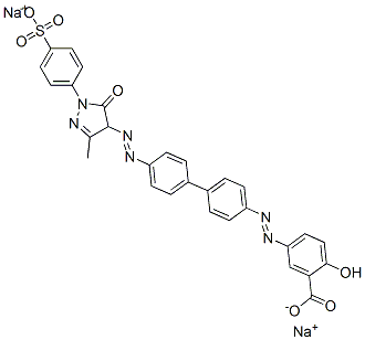 disodium 5-[[4'-[[4,5-dihydro-3-methyl-5-oxo-1-(4-sulphonatophenyl)-1H-pyrazol-4-yl]azo][1,1'-biphenyl]-4-yl]azo]salicylate 结构式