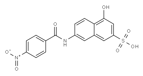 4-ヒドロキシ-7-[(4-ニトロベンゾイル)アミノ]-2-ナフタレンスルホン酸 化学構造式