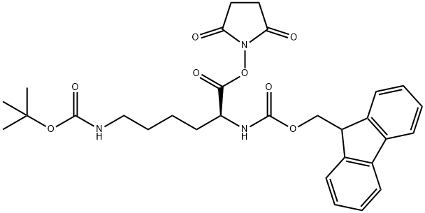 N6-[(1,1-二甲基乙氧基)羰基]-N2-[(9H-芴-9-基甲氧基)羰基]-L-赖氨酸2,5-二氧代-1-吡咯烷基酯 结构式