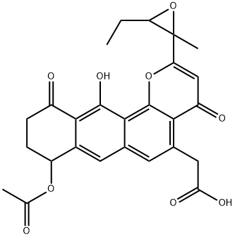 8-アセチルオキシ-2-(3-エチル-2-メチルオキシラン-2-イル)-8,9,10,11-テトラヒドロ-12-ヒドロキシ-4,11-ジオキソ-4H-アントラ[1,2-b]ピラン-5-酢酸 化学構造式