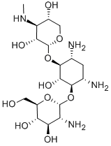 4-O-(2-アミノ-2-デオキシ-α-D-グルコピラノシル)-6-O-[3-(メチルアミノ)-3-デオキシ-α-D-キシロピラノシル]-2-デオキシ-D-ストレプタミン 化学構造式