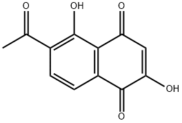 6-アセチル-2,5-ジヒドロキシ-1,4-ナフトキノン 化学構造式