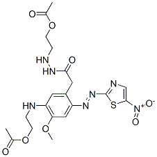 5’-［N，N-ビス（2-アセトキシエチル）アミノ］-4’-メトキシ-2’-（5-ニトロ-1，3-チアゾール-2-イルアゾ）アセトアニリド 化学構造式