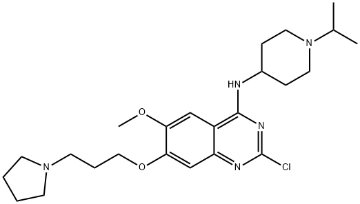2-chloro-N-(1-isopropylpiperidin-4-yl)-6-methoxy-7-(3-(pyrrolidin-1-yl)propoxy)quinazolin-4-amine Struktur